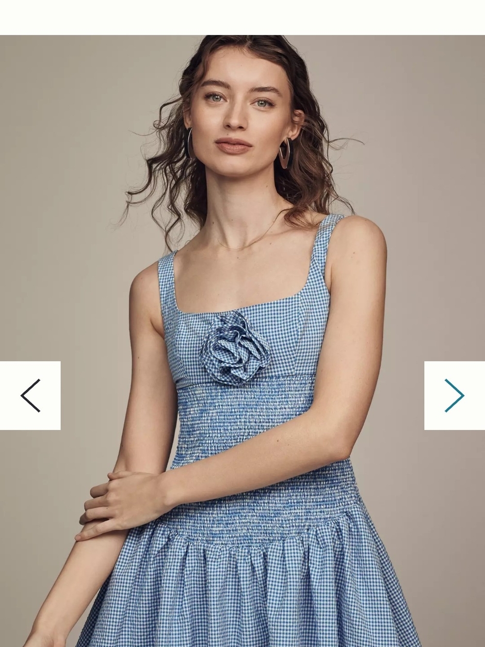 Anthropologie Blue Gingham Smocked Mini Dress with Rosette